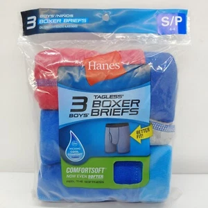 Hanes Boys 3 Pack Tagless Boxer Briefs Size S 6-8 Blue Red Comfortsoft - Picture 1 of 8