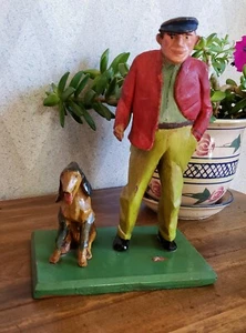 Vintage handgeschnitzt bemaltes Holz Coon Jäger & Hund Braut Schottland Zeichen L R Goodwin - Bild 1 von 12