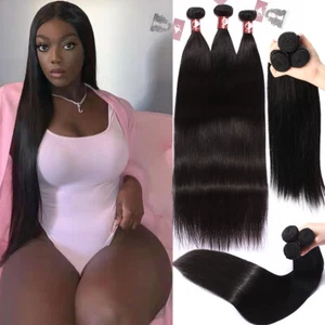 Extension capelli umani spessi brasiliani 100% vergini fasci intrecci #nero liscio - Foto 1 di 13
