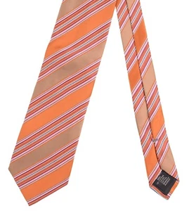 Ermenegildo Zegna Copper Orange & Champagne Gold Multi Stripe Silk Tie - Picture 1 of 6