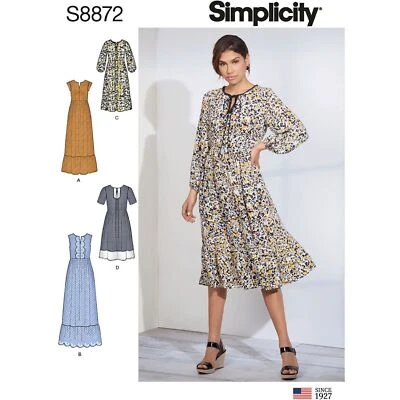SIMPLICITY 8872 PULLOVER DRESSES Misses Sewing Pattern Sizes 4 - 12 & 12 - 20 - Image 1 of 4