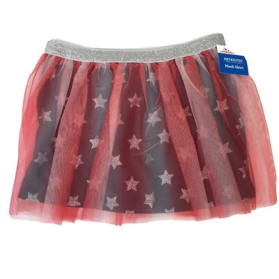 Patriotic Girls Red White Blue Tulle Skirt Sz 7/8 Silver Sparkling Stars - Image 1 of 4