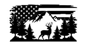 WHITE TAIL BUCK VINYL DECAL - FLAG CARRYING MOUNTAINS - FUNNY VINYL DECALS - Picture 1 of 2