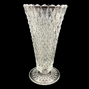 Jarrón trompeta pedestal de 8" con punta de diamante transparente de vidrio Indiana de colección - Imagen 1 de 7