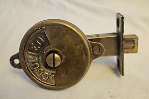 VINTAGE VICTORIAN BRASS OCCUPIED/OPEN TOILET DOOR LOCK SET FROM NYC BUILDING - Picture 1 of 8