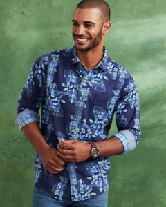 $150 TOMMY BAHAMA MENS 'JINGLE PLAID ROCK' BLUE HAWAIIAN SHIRT 4XB BIG 4XL XXXXL - Picture 1 of 11