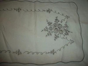 VINTAGE  FLORAL HAND STITCH NEEDLE POINT TABLE CLOTH  RUNNER SIZE 13.5 " x 42"  - Picture 1 of 5