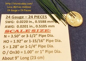 LMH WIRE N HO S O On30 24 Ga .022" .559 mm GRAB IRON Brake Rigging Piping 24 Pcs - Picture 1 of 2