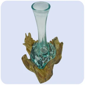 Wurzelholz Glas Vase Glasvase Wurzel Holz Teak Wurzelvase Deko Geschenk Karaffe - Bild 1 von 8