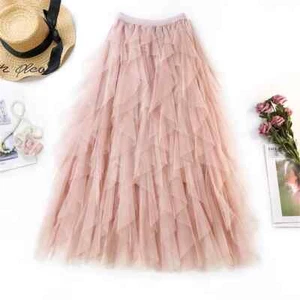 Mode Tutu Tüll Rock Damen lang Maxirock hochtailliert plissiert Rock Damen - Bild 1 von 12