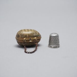 Fingerhut im Ei antik um 1830 Messing-Ei Thimble Silber Georgianisch 1.79MIN