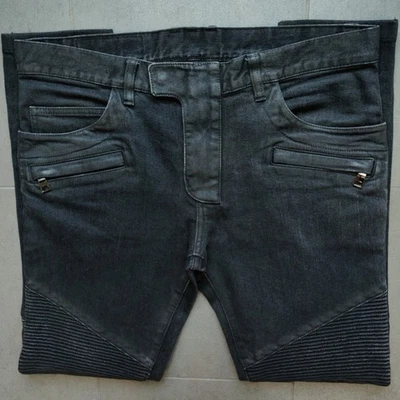Jeans masculino skinny Balmain SS15 encerado revestido jeans motociclista 32 S5HT551C479W - Imagem 1 de 4