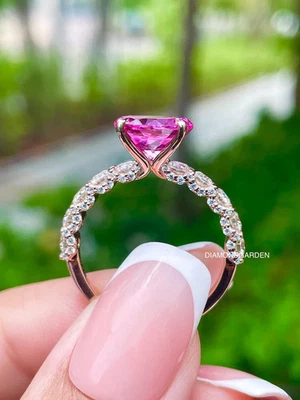 3.00 Ct Natural Pink Sapphire & Diamond Engagement Ring 14K Solid White Gold - Image 1 of 4