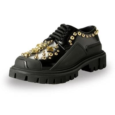 Sapatos Oxfords Femininos Dolce & Gabbana 100% Couro Metal Studs EUA 10 IT 40 - Imagem 1 de 4