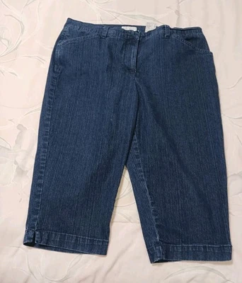 БЕЛЫЙ ОЛЕНЬ * темно-синий джинсовой ткани Капри * размер 16 средний * 17» по внутреннему шву * молнии крюк * карманы - Изображение 1 из 4