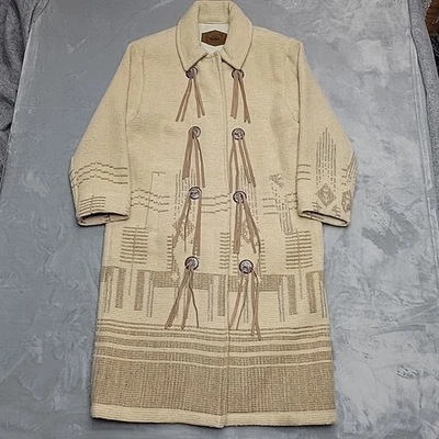Woolrich Coat Women Medium Cream Southwest Mohair Wool Blanket Aztec Made in USA - Image 1 of 4