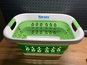Norwex Collapsible Laundry Basket Promotional White Green 19 X 14.5 X 10” - Picture 1 of 7
