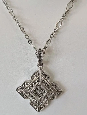 Collar colgante de plata de ley 925 y marcasita de 18" pulgadas Foto 1 de 4