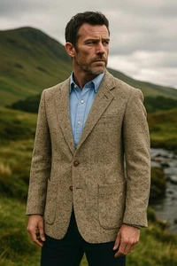 VTG Pierre Cardin Men's Boucle Rough Tweed 2-Button Blazer Tan  • USA • 38R - Picture 1 of 20