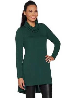 Top túnica ligero cuello capucha verde pino Lisa Rinna nuevo detalle de costura Foto 1 de 4