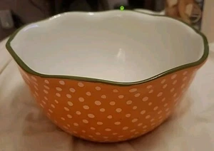 PIONEER WOMAN Orange Polka Dot Stoneware Mixing Serving BOWL 9" Ruffled Too - Picture 1 of 5