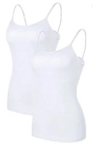 2 Pack ATTRACO Women's Cotton Camisole Shelf Bra Spaghetti Straps Tank Top - Picture 1 of 8