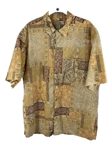 Tori Richard Shirt Mens Lg Hawaiian Button Short Sleeve Beige Brown pattern - Picture 1 of 13