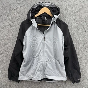 Reebok Men's Medium Hooded Vented Windbreaker Black Light Blue Gray Long Sleeve - Picture 1 of 9