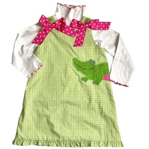 Zuccini Kids Boutique Dress Set Girls Size 5 Green Plaid Alligator Lettuce Edge - Picture 1 of 12