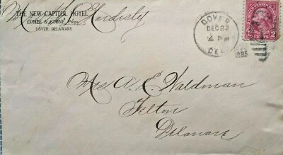 Dover Delaware Postal Cover THE NEW CAPITOL HOTEL Cohee and Stone 1925 - Image 1 of 4