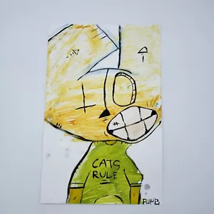 outsider art gatto arrugginito dipinto originale su carta dello street artist di New York PUKE - Foto 1 di 3