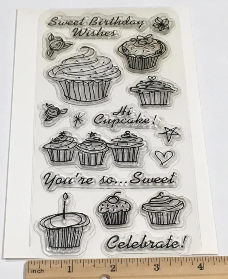 Inkadinkado Birthday Cupcake Stamp Set cupcakes birthday celebrate Sweet Treats - Image 1 of 1
