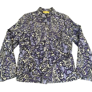 St John Womens Blazer Jacket Size M Purple Floral Paisley Buttons silk blend - Picture 1 of 15