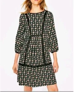 Boden Luna Dress BLACK floral 3/4 puff sleeve W0121 SIZE UK 20L BRAND NEW  D41 - Picture 1 of 6