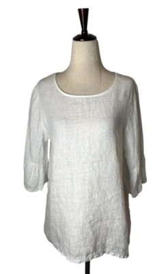 Terzo Millennio Shirt Women Small White Linen Button Back Bell Sleeve Lagenlook - Image 1 of 4