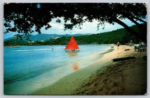 Postal D4, playa luna de miel, Water Isle Hotel St. Thomas, Islas Vírgenes 1959 - Imagen 1 de 2