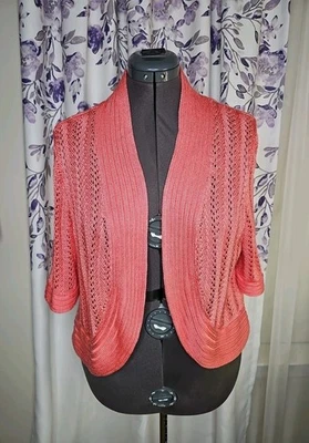 Cárdigan abierto rosa tejido Peter Nygard para mujer manga 3/4 XL Foto 1 de 4