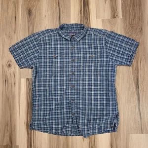 Patagonia Button Up Hemd Herren XL blau kariert Kurzarm Back Step Hanf - Bild 1 von 11