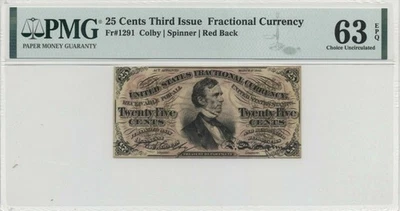 FR 1291 - 25c THIRD ISSUE FRACTIONAL - RED BACK COLBY / SPINNER PMG 63 EPQ ChCU - Image 1 of 4