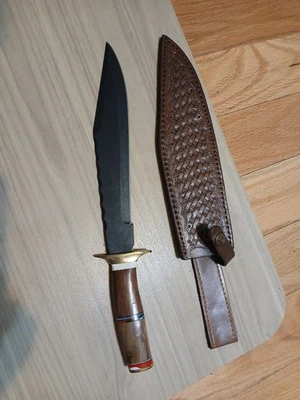 Нож Bowie — сделанный на заказ лезвие 10 дюймов, защита пальцев и кожаные ножны с инструментами - Изображение 1 из 4