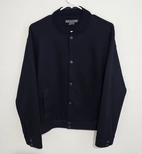 John Varvatos Merino Wool Varsity Jacket Mens M Navy Blue Bomber Old Money - Picture 1 of 8