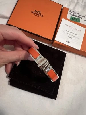 Pulsera Hermes Esmalte Charniere Uni Estrecha Bisagras S Naranja Fruta Foto 1 de 4