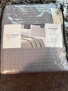 NEU Modern Threads grau 100% Baumwolle King Waffelmuster Decke - Bild 1 von 4