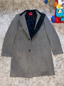 HUGO BOSS Men’s Grey Wool-Blend Coat – Mid-Length Overcoat - Picture 1 of 2