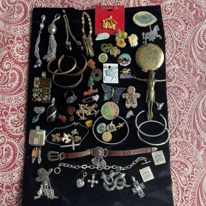 Lot Of Mixed Items Jewelry Stamps Pendants Copper Brass Christmas Cross Ring Geo - Picture 1 of 19