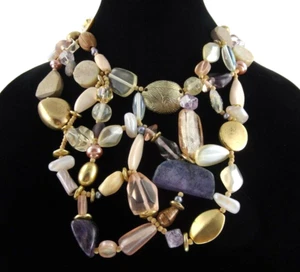 Collar distintivo de 22" Chico's rosa púrpura concha de madera piedra con cuentas mixtas - Imagen 1 de 7