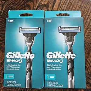 2  Packs Gillette Mach3 Men's Razor 1 Handle + 1 Cartridge, 3 Blades Shaving - Picture 1 of 3