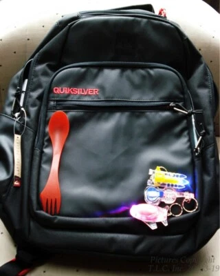 NEW BLACK 17" COMPUTER + LUNCH COOLER SCHOOLIE QUIKSILVER SCHOOL BACKPACK +BONUS - Image 1 of 4