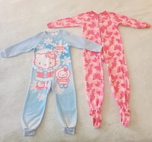 2 Hello Kitty & Pink Butterfly Sleeper Pajamas Set Girls Size 5-6 Sanrio Holiday - Picture 1 of 8