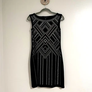 WHBM Sleeveless Black Dress Silver Gold Studded Cocktail Art Deco Holiday XXS - Picture 1 of 7